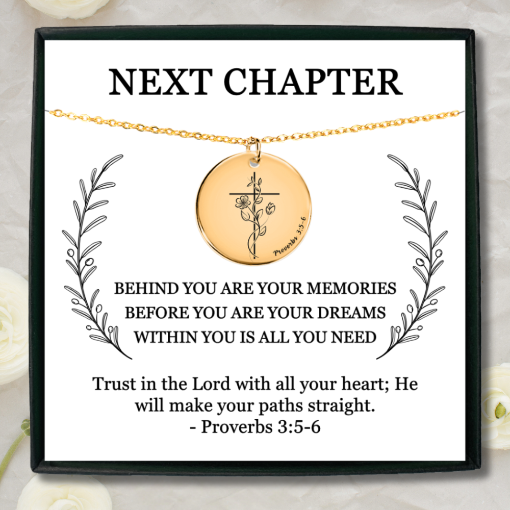 Personalized Next Chapter Necklace, Graduation Gift, New School, New Job, Retirement, Farewell Gift, Custom Christian Jewelry, Bible Verse