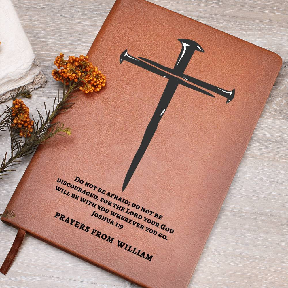 Personalized Prayer Journal with Cross, Custom Name and Bible Verse Leather Notebook, Christian Gift For Men, Son Grandson Boyfriend Husband
