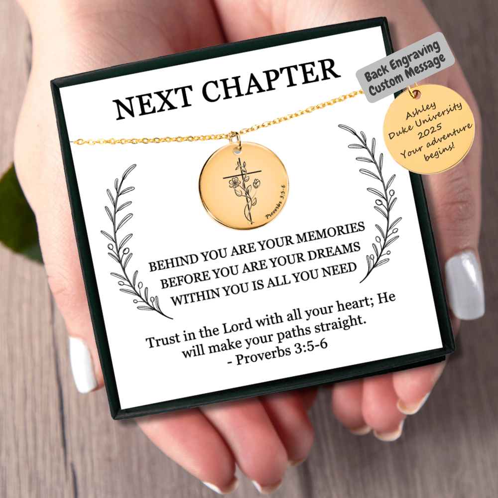Personalized Next Chapter Necklace, Graduation Gift, New School, New Job, Retirement, Farewell Gift, Custom Christian Jewelry, Bible Verse