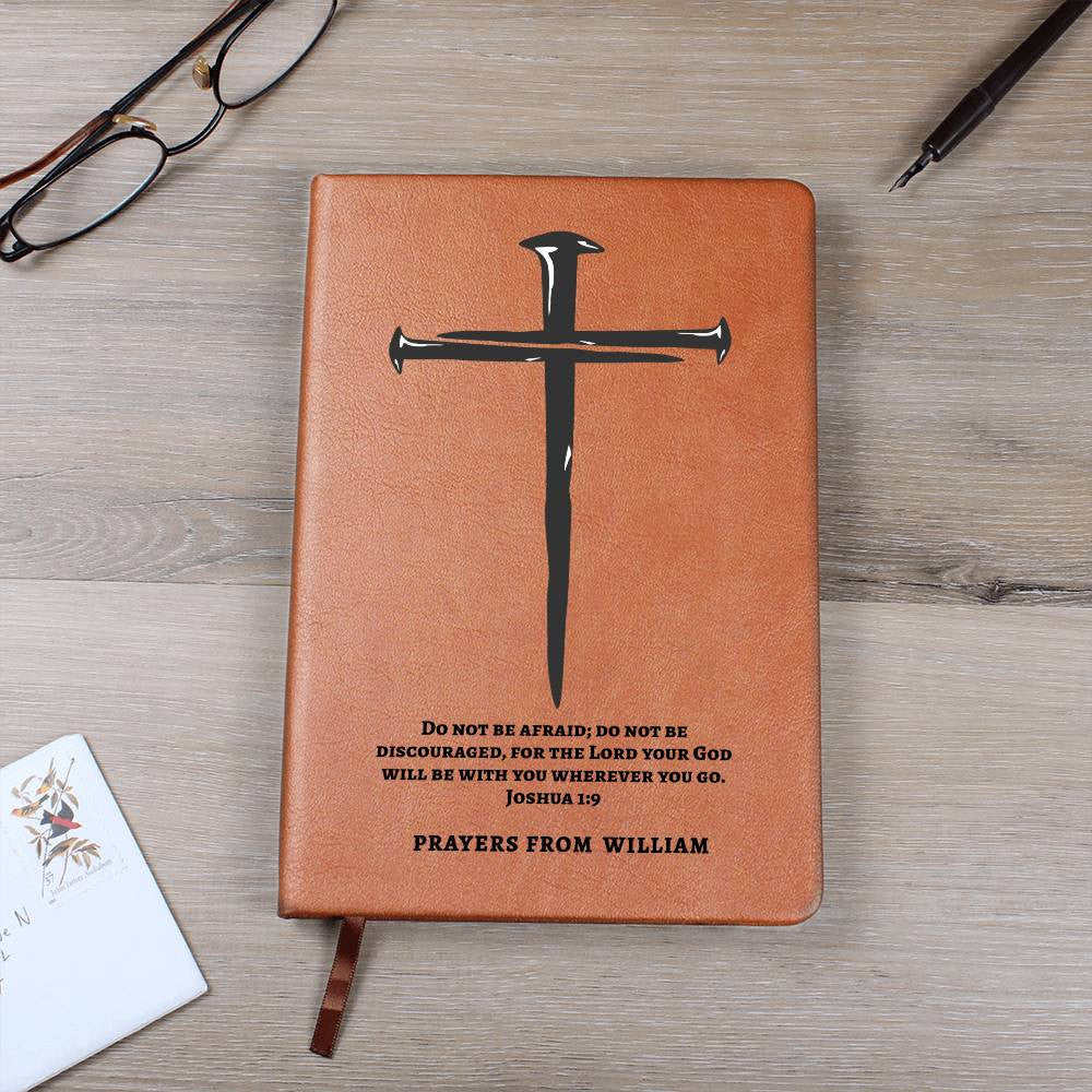 Personalized Prayer Journal with Cross, Custom Name and Bible Verse Leather Notebook, Christian Gift For Men, Son Grandson Boyfriend Husband