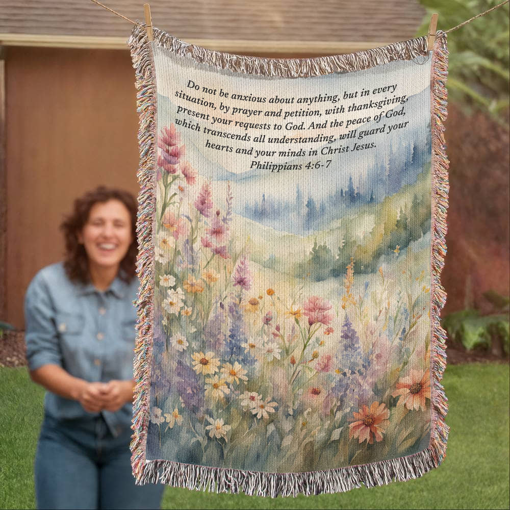 Personalized Woven Blanket with Bible Verse Wildflower Art Throw Bible Art Print Floral Scripture Christian Gift For Him Her