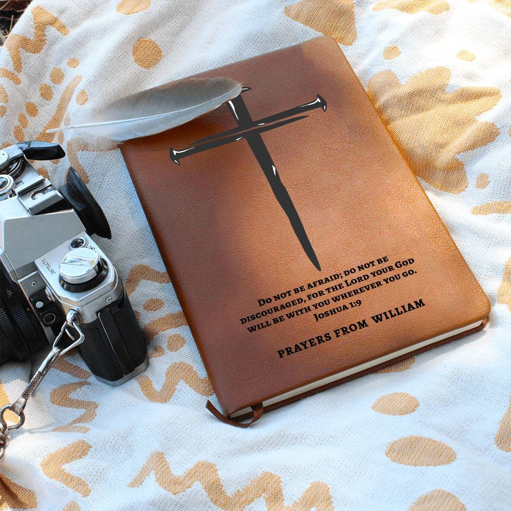 Personalized Prayer Journal with Cross, Custom Name and Bible Verse Leather Notebook, Christian Gift For Men, Son Grandson Boyfriend Husband