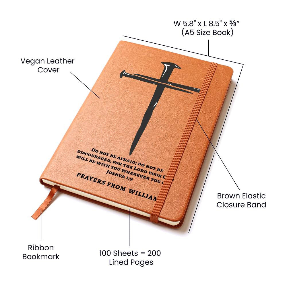 Personalized Prayer Journal with Cross, Custom Name and Bible Verse Leather Notebook, Christian Gift For Men, Son Grandson Boyfriend Husband