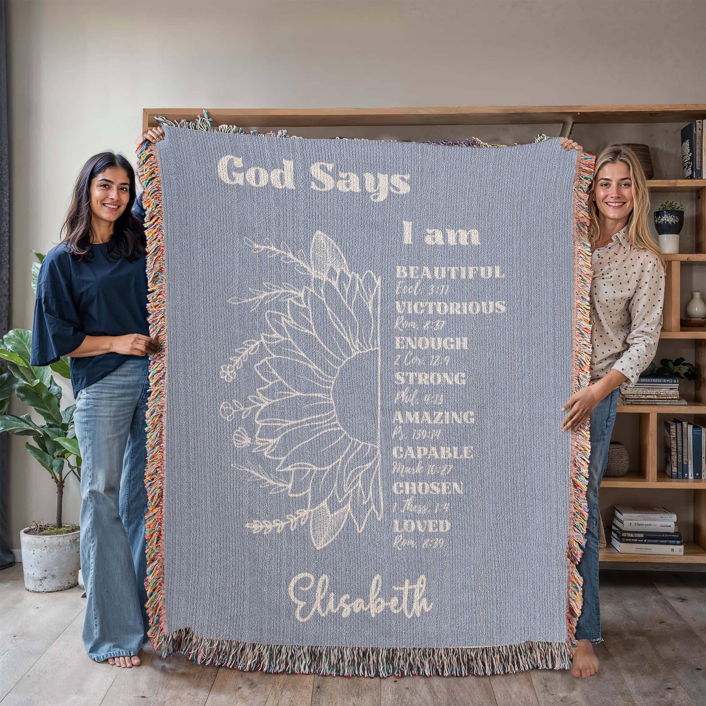 Custom Woven Blanket Personalized Name Throw Blanket God Says I Am Christian Gift For for Her Women Girls Baptism Birthday Valentine Gifts