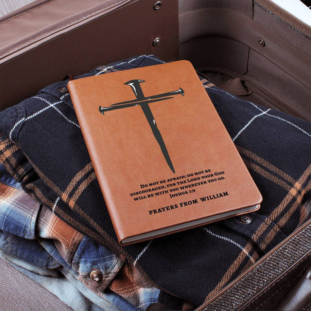 Personalized Prayer Journal with Cross, Custom Name and Bible Verse Leather Notebook, Christian Gift For Men, Son Grandson Boyfriend Husband