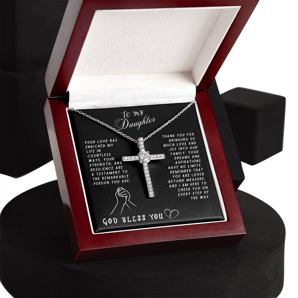 Daughter Gift Necklace - Crystal Cross Necklace - God Bless You Black Card