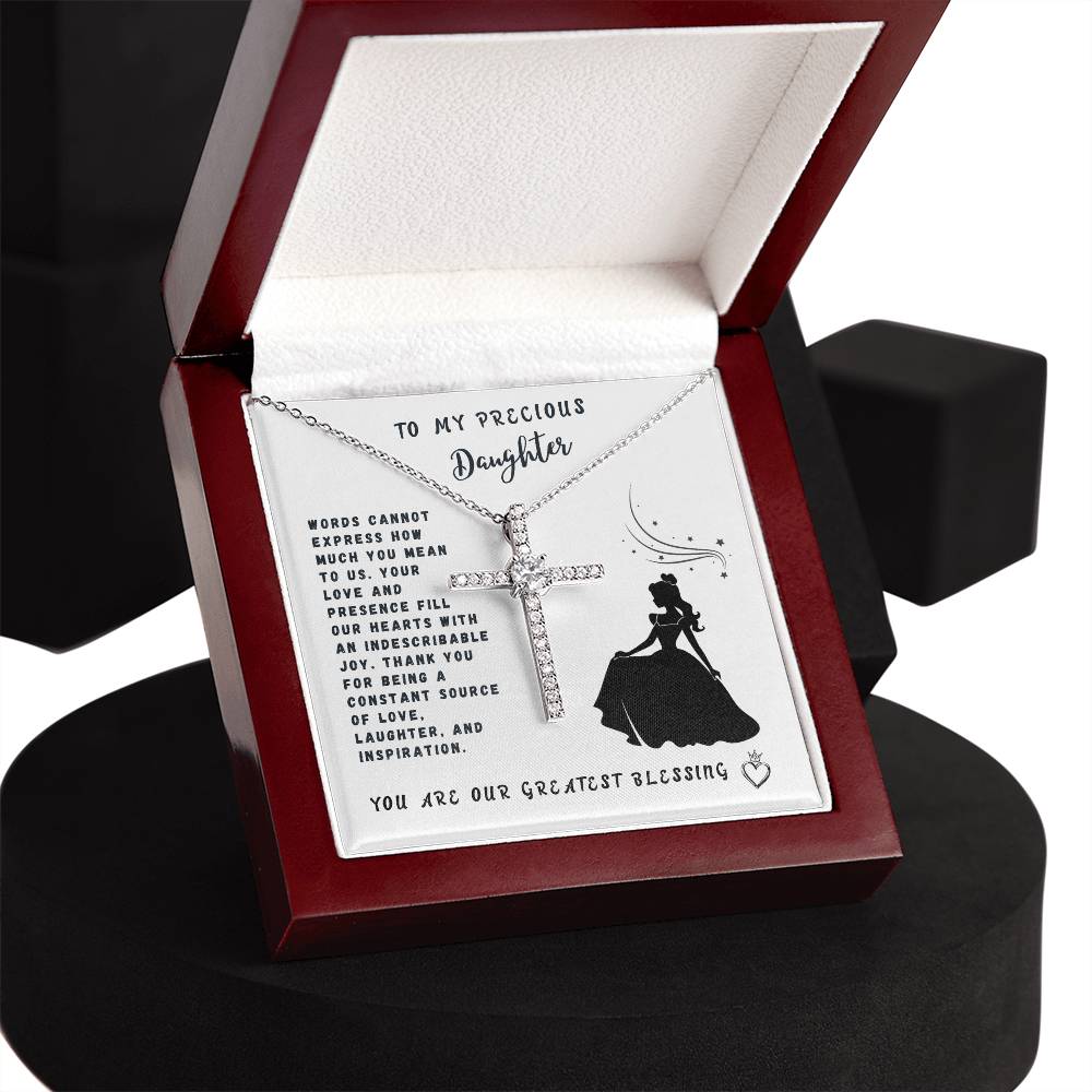 Daughter Gift Necklace - Crystal Cross Necklace - Words Cannot Express White Card