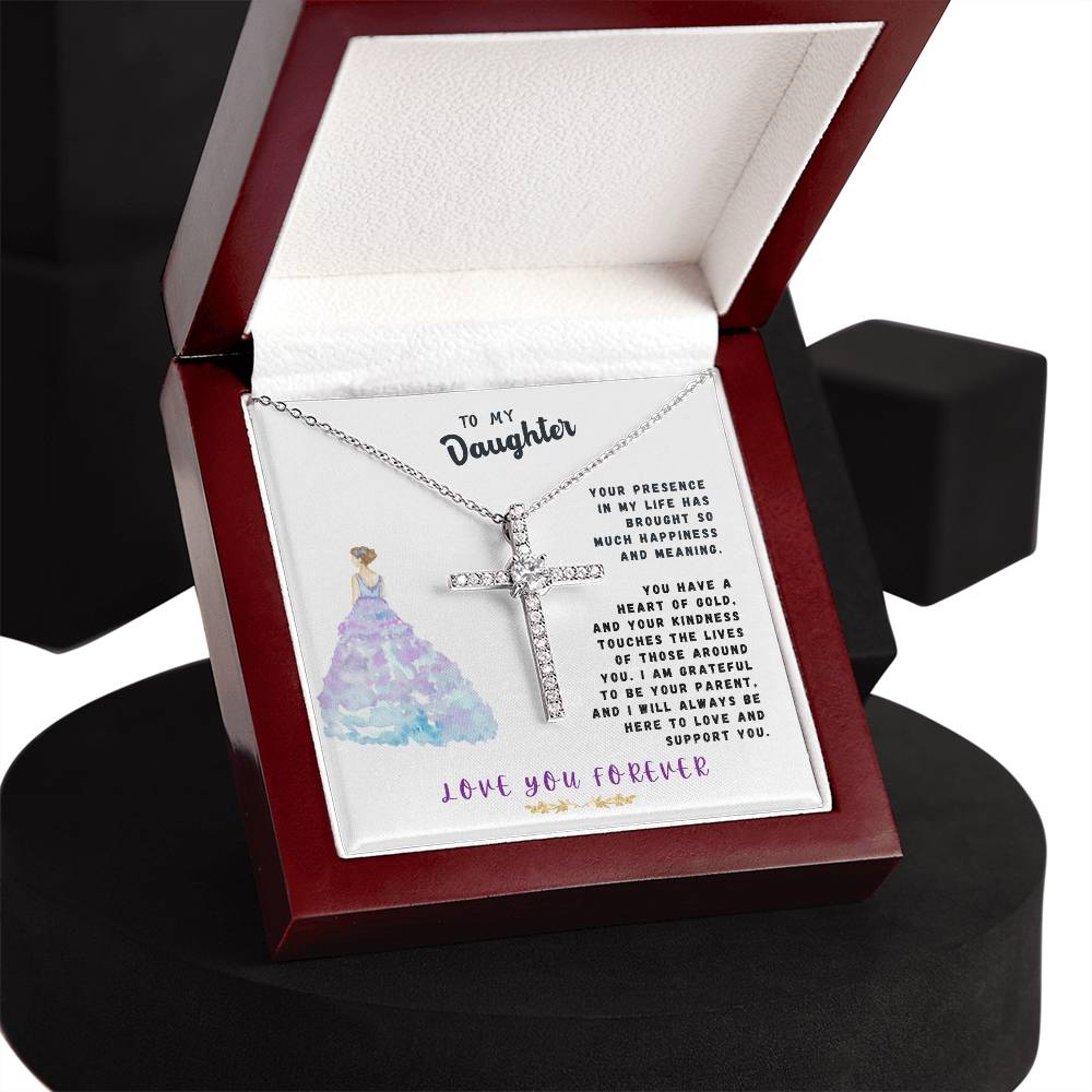 Daughter Gift Necklace - Crystal Cross Necklace - Your Presence In My Life White Card