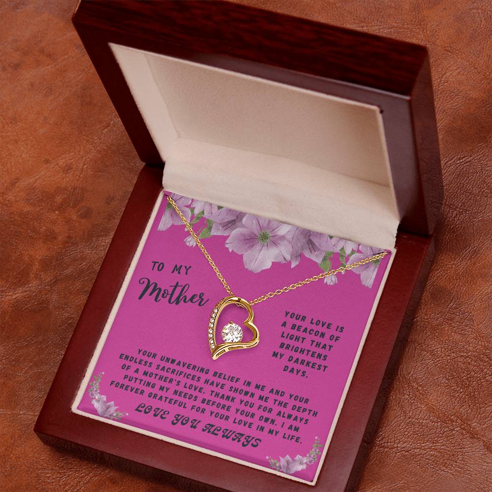 Mother Gift Necklace - Forever Love- Unwavering Belief Fushia Card