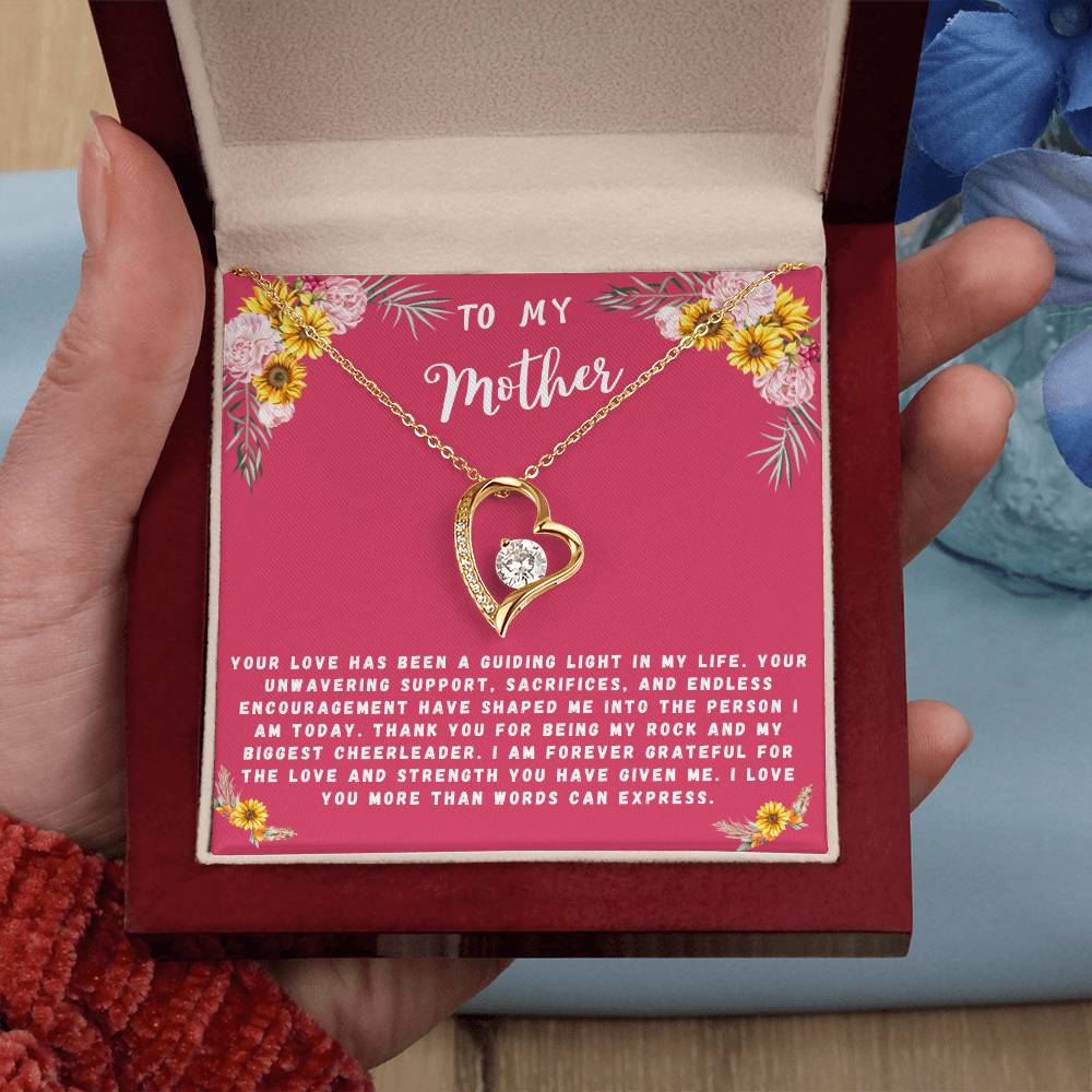 Mother Gift Necklace - Forever Love- Guiding Light In My Life Pink Card