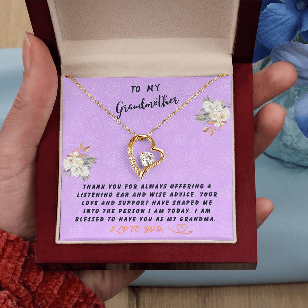 Grandmother Gift Necklace - Forever Love - Wise Advice Lavender Card