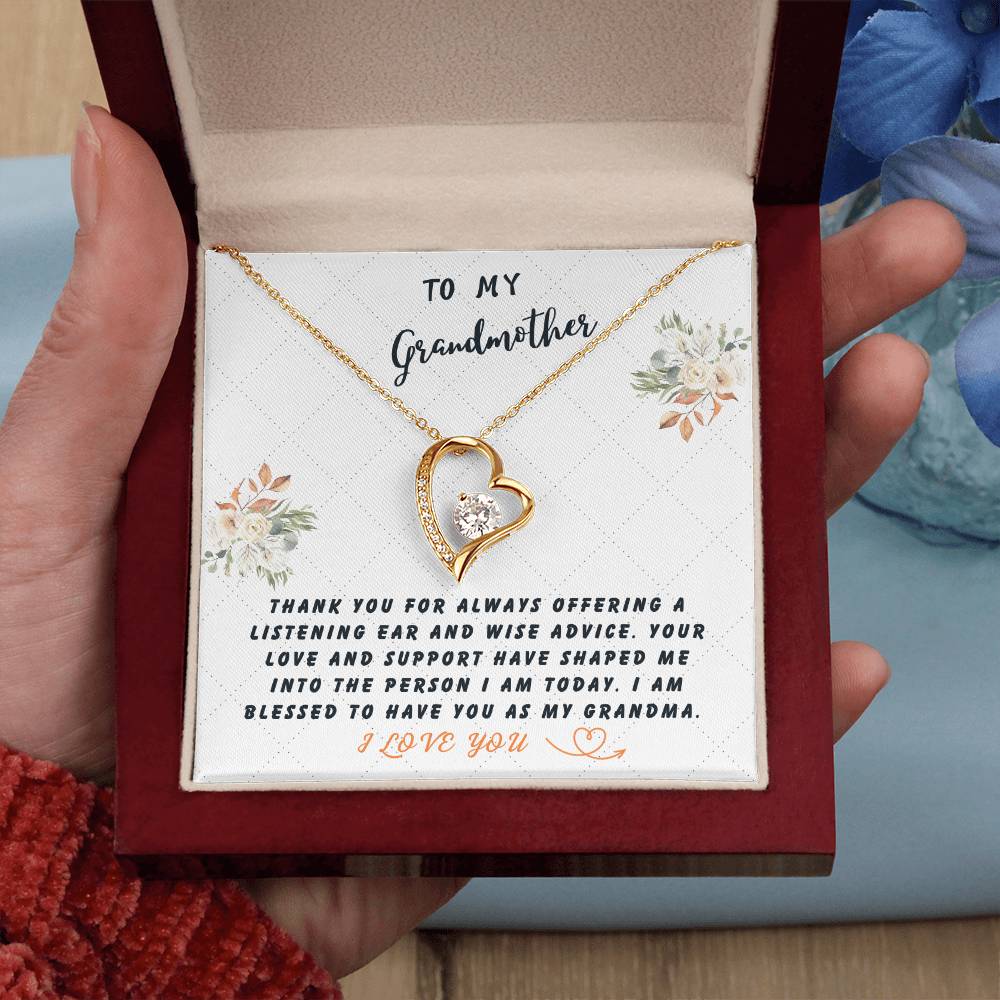 Grandmother Gift Necklace - Forever Love - Wise Advice White Card