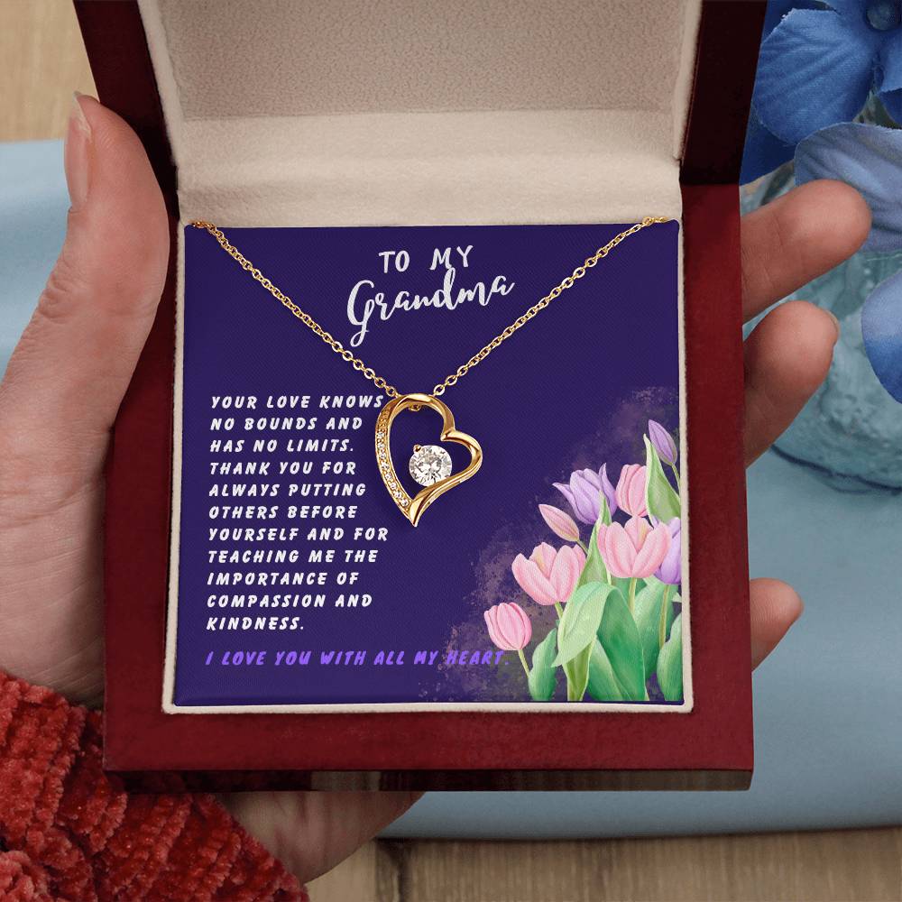 Grandmother Gift Necklace - Forever Love - Love Knows No Bounds Navy Card