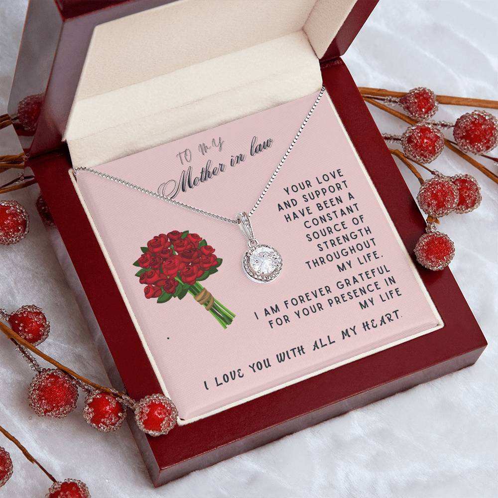 Mother In Law Gift Necklace - Eternal Hope - Roses Pink Card