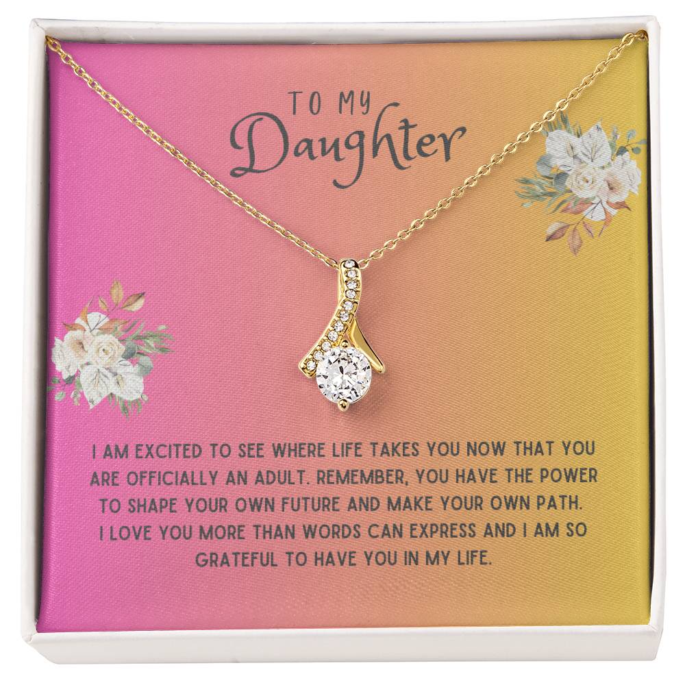 Daughter Gift Necklace - Alluring Beauty - I Am Excited Pink Card