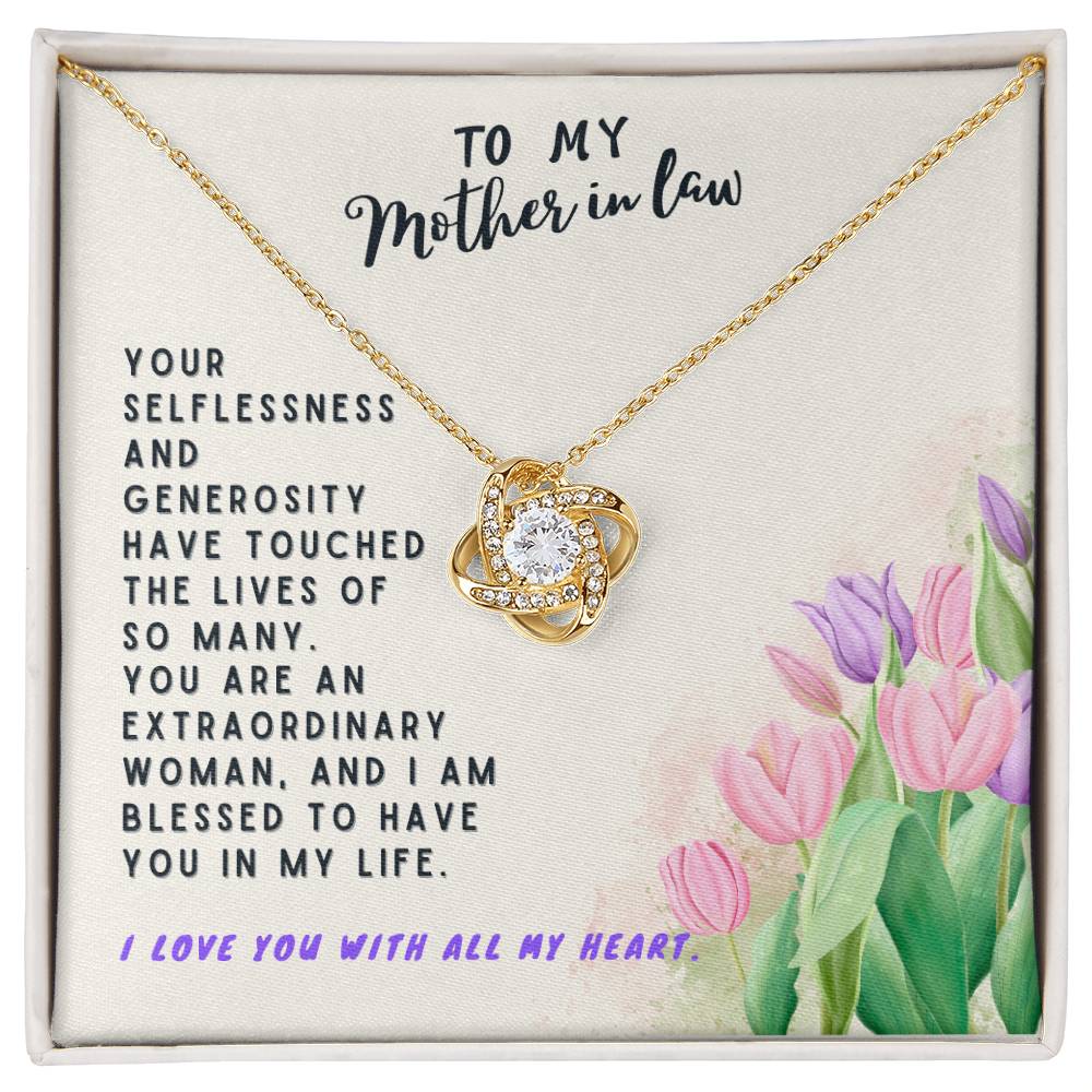 Mother In Law Gift Necklace - Love Knot - Tulips Beige Card