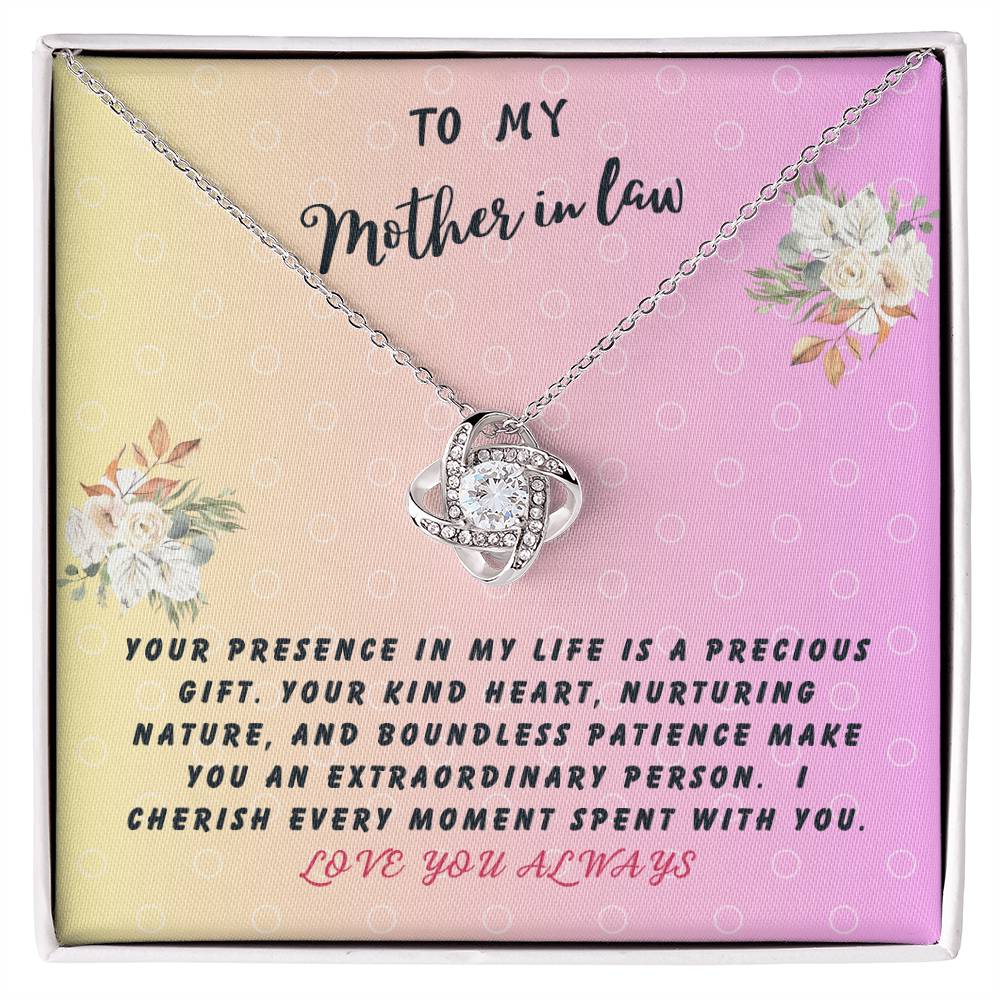 Mother In Law Gift Necklace - Love Knot - Precious Gift Pink Card