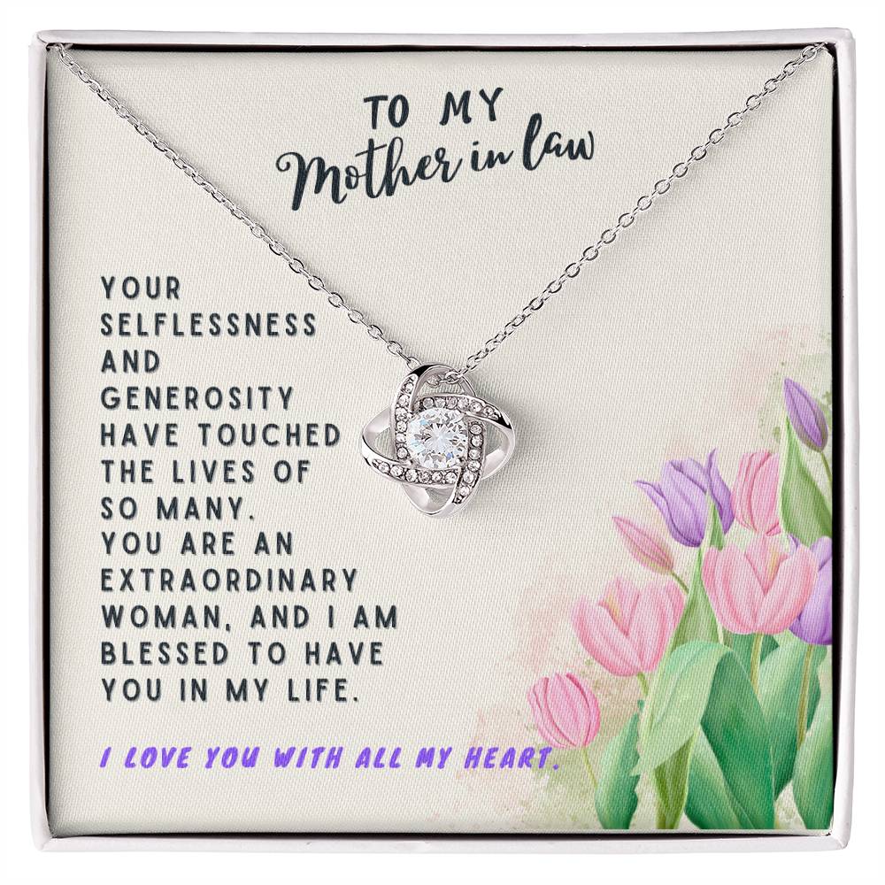 Mother In Law Gift Necklace - Love Knot - Tulips Beige Card