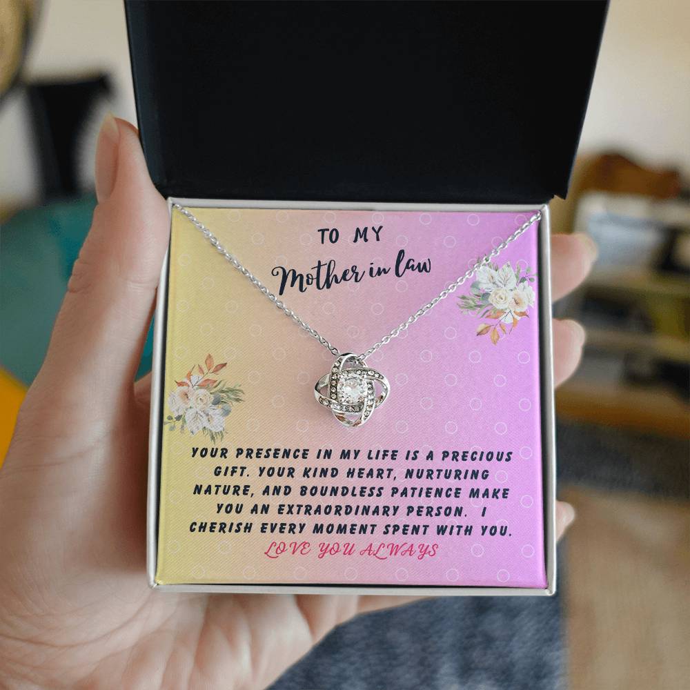 Mother In Law Gift Necklace - Love Knot - Precious Gift Pink Card