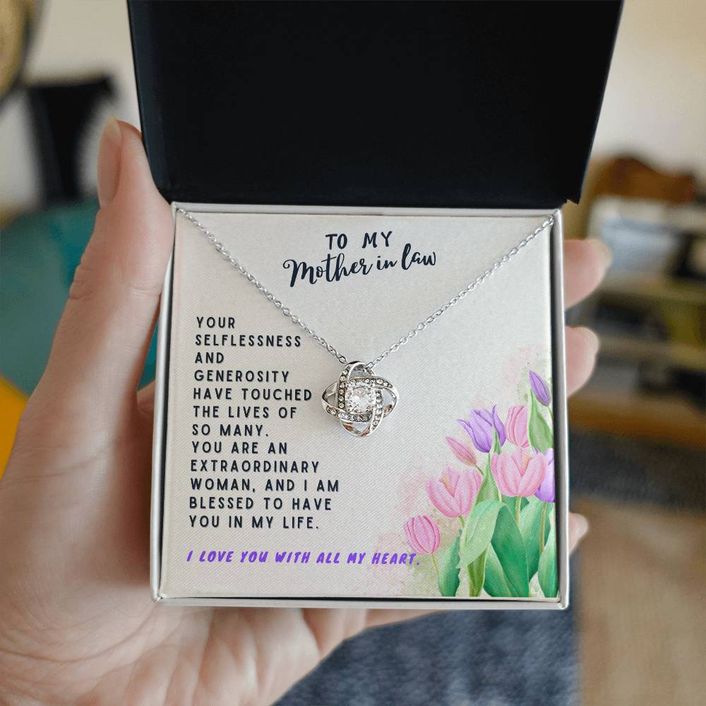Mother In Law Gift Necklace - Love Knot - Tulips Beige Card