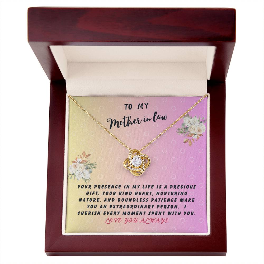 Mother In Law Gift Necklace - Love Knot - Precious Gift Pink Card