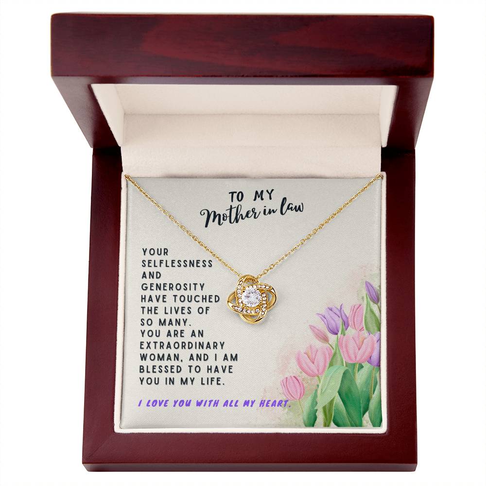 Mother In Law Gift Necklace - Love Knot - Tulips Beige Card