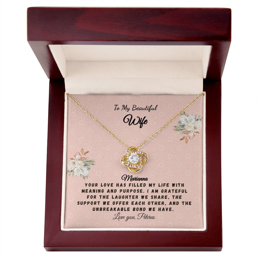 Personalized Gift Necklace - Wife Gift - Love Knot - Floral Pink Card