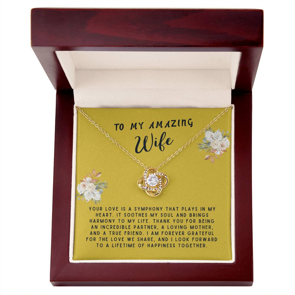Wife Gift Necklace - Love Knot - Your Love Is A Symphony Gold Card