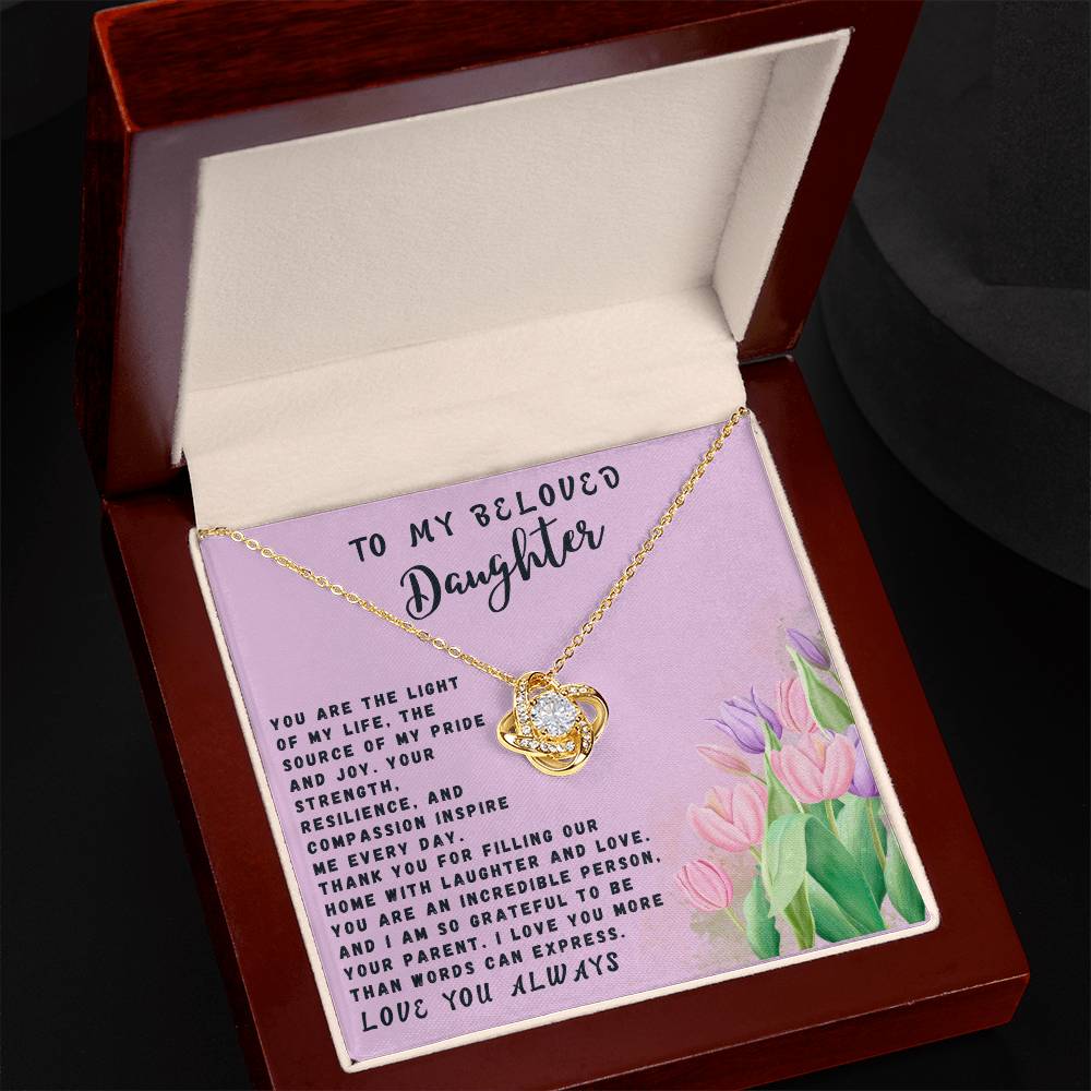 Daughter Gift Necklace - Love Knot - Light Of My Life Lavender Card