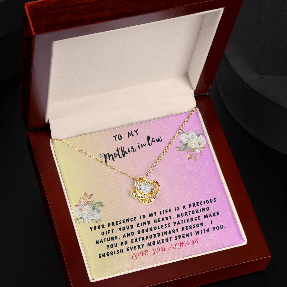 Mother In Law Gift Necklace - Love Knot - Precious Gift Pink Card