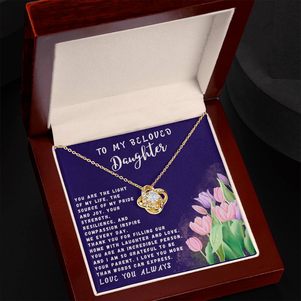 Daughter Gift Necklace - Love Knot - Light Of My Life Navy Card