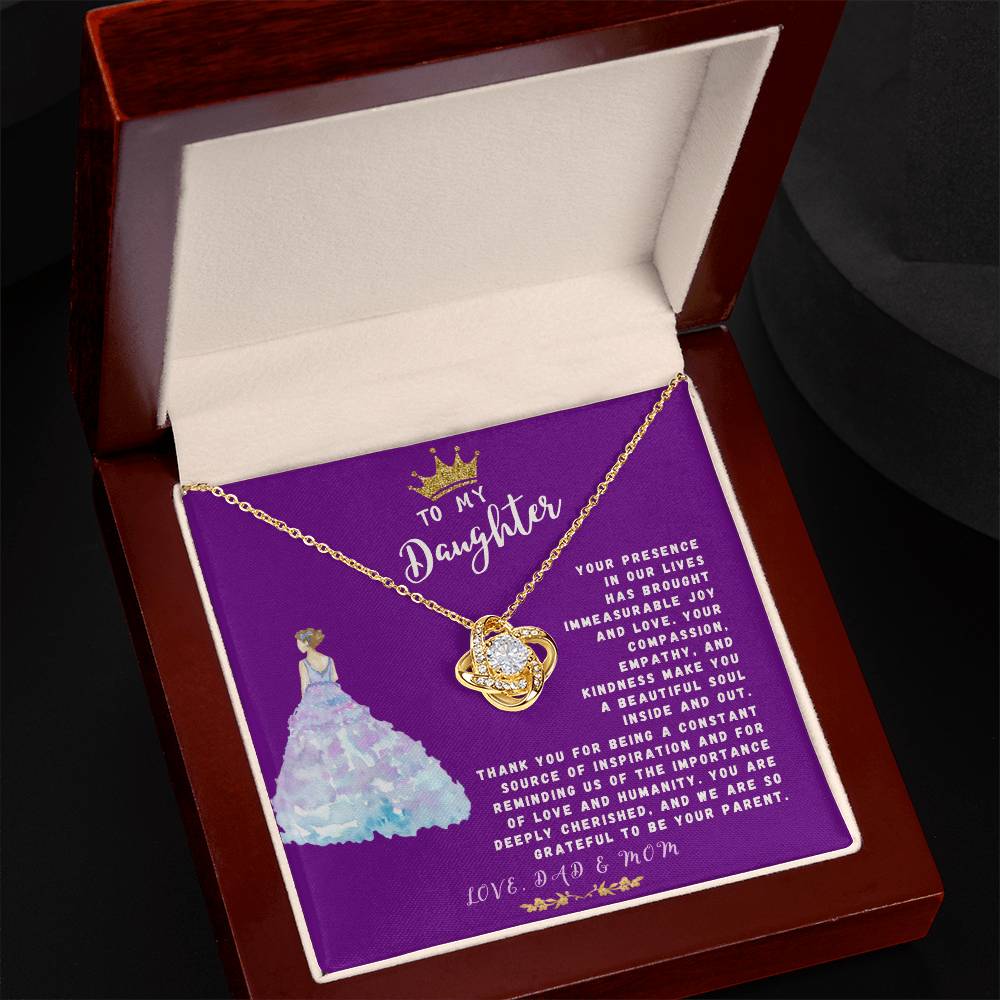 Daughter Gift Necklace - Love Knot - Brought Immeasurable Joy Purple Card