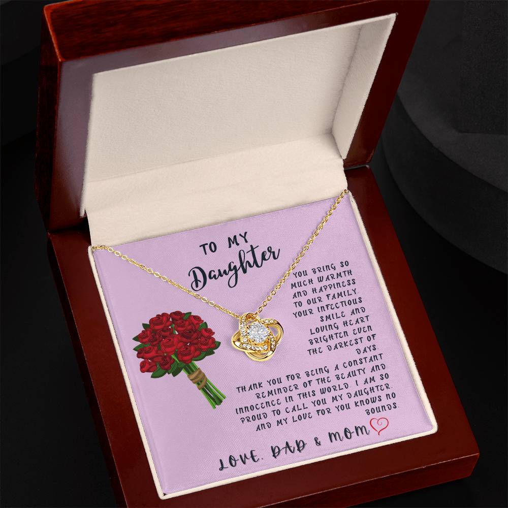 Daughter Gift Necklace - Love Knot - Bring So Much Warmth Lavender Card
