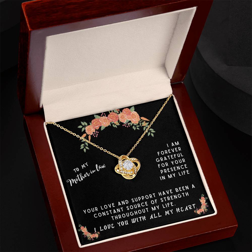 Mother In Law Gift Necklace - Love Knot - Forever Grateful Black Card