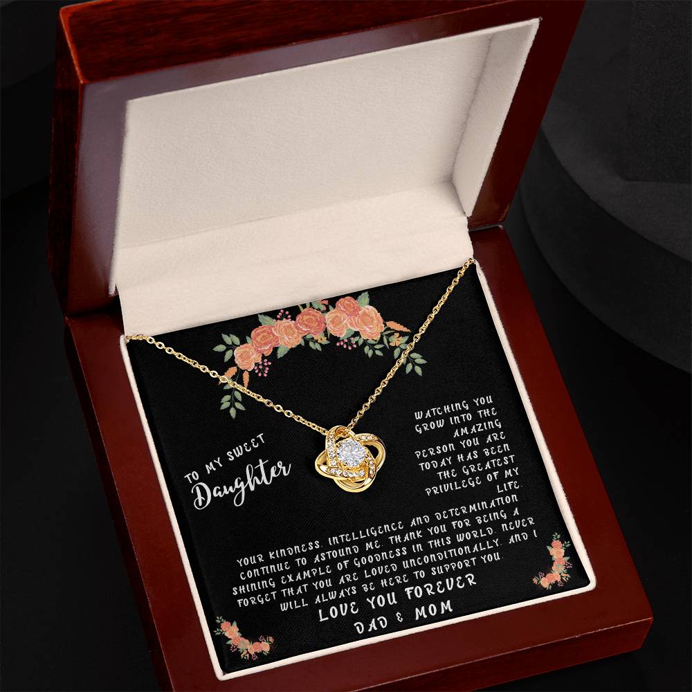 Daughter Gift Necklace - Love Knot - Grow Into The Amazing Person Black Card