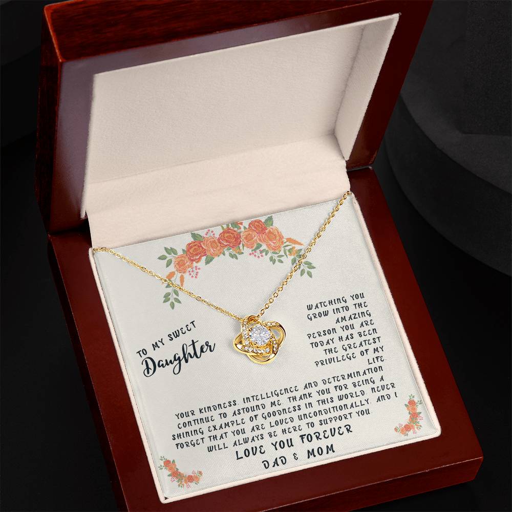 Daughter Gift Necklace - Love Knot - Grow Into The Amazing Person Cream Card
