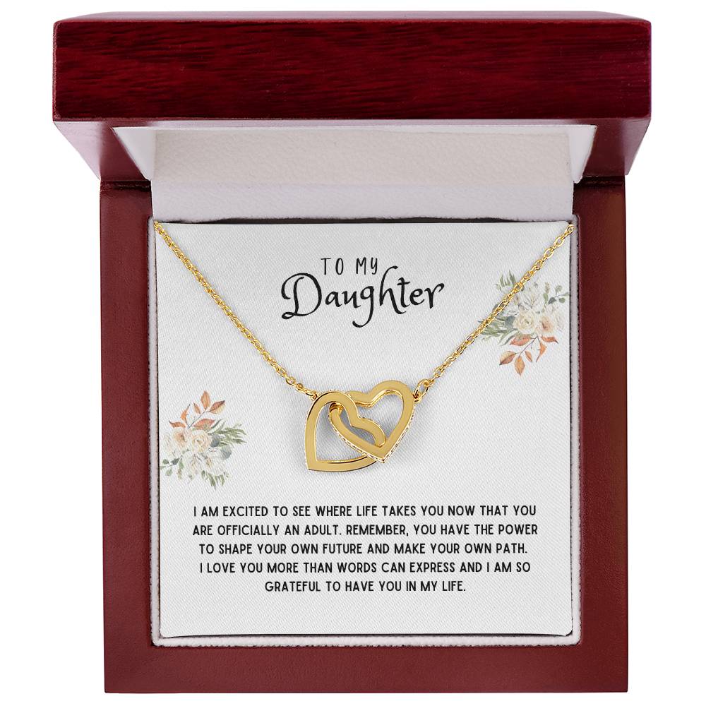 Daughter Gift Necklace - Interlocking Hearts - I Am Excited White Card