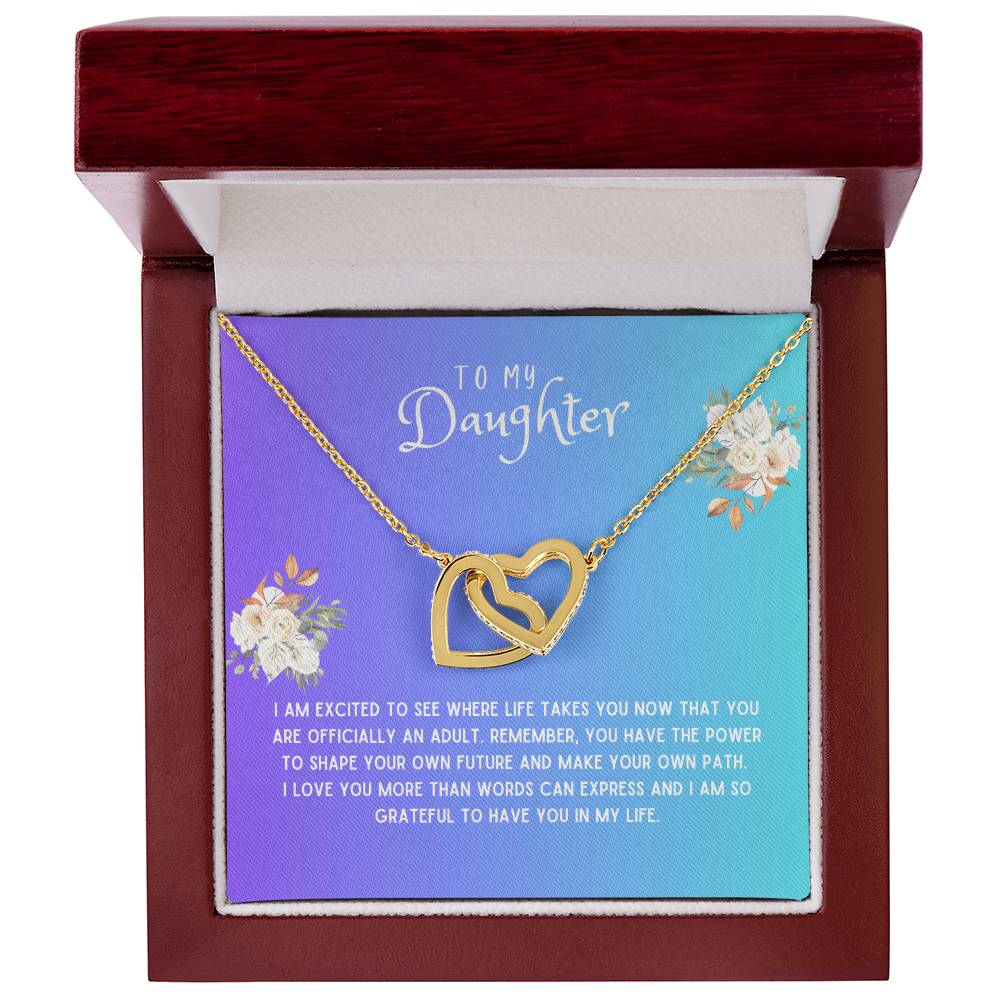 Daughter Gift Necklace - Interlocking Hearts - I Am Excited Blue Card