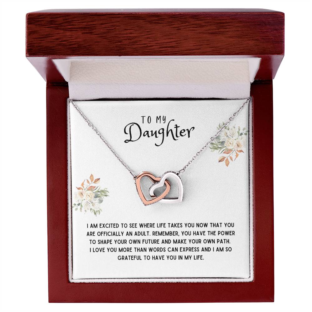 Daughter Gift Necklace - Interlocking Hearts - I Am Excited White Card