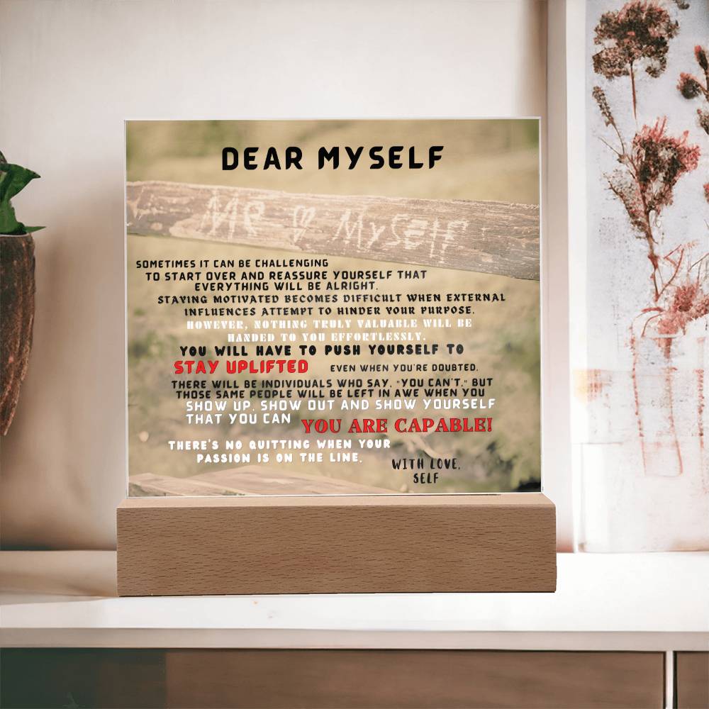 Square Interior Decor - Dear Myself Wood (With Night Light Option)