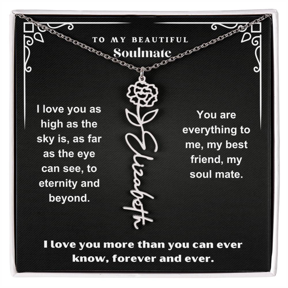Personalized Gift Necklace - Birth Flower Name Necklace Black Card