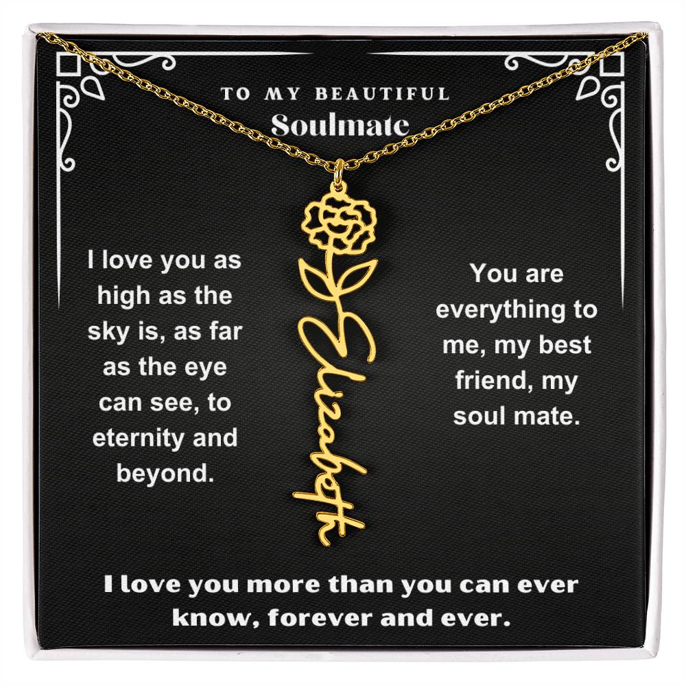 Personalized Gift Necklace - Birth Flower Name Necklace Black Card