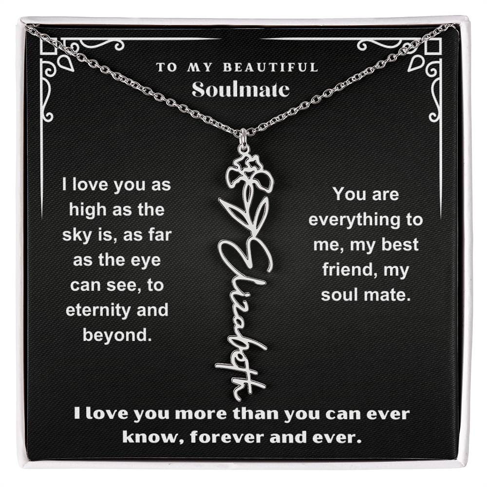 Personalized Gift Necklace - Birth Flower Name Necklace Black Card