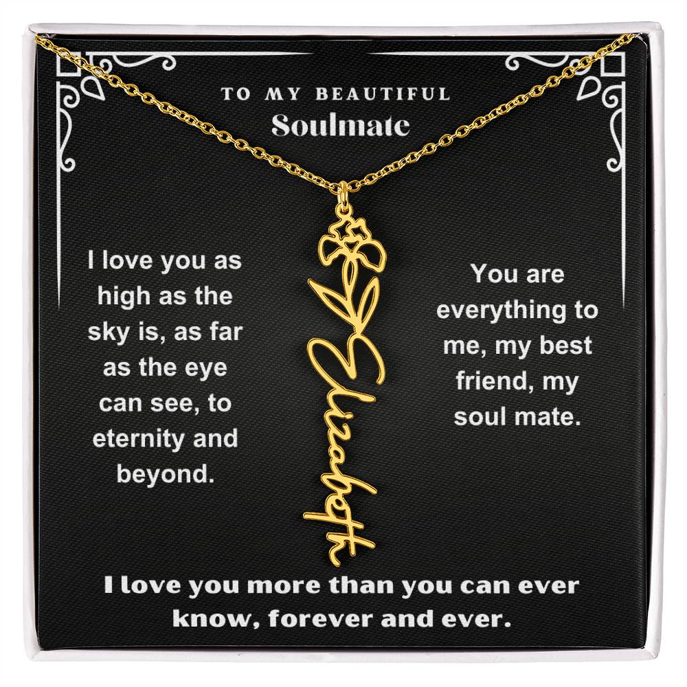 Personalized Gift Necklace - Birth Flower Name Necklace Black Card