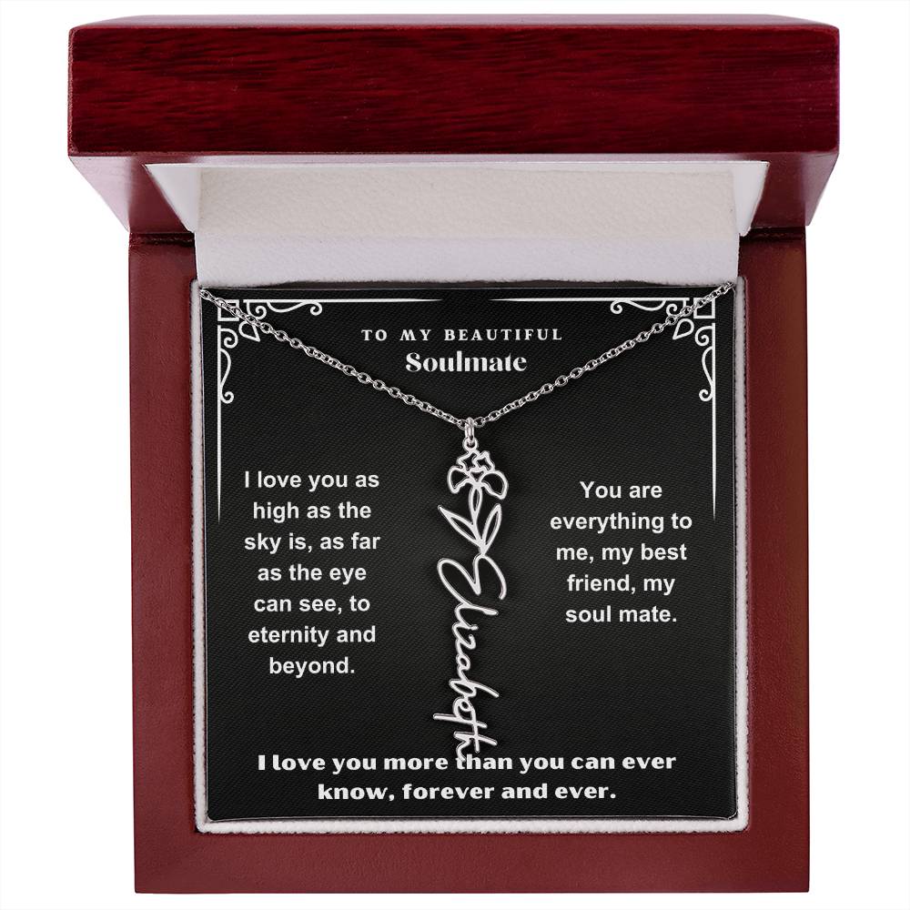 Personalized Gift Necklace - Birth Flower Name Necklace Black Card
