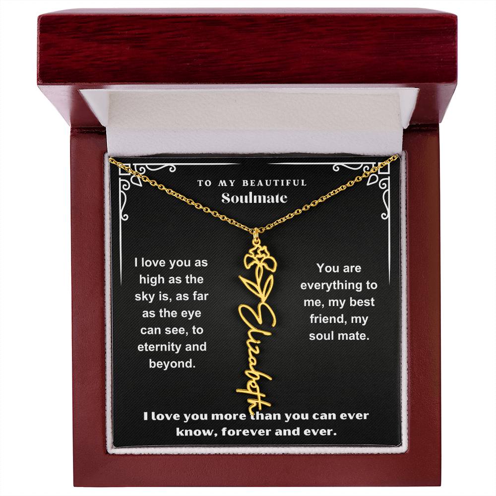 Personalized Gift Necklace - Birth Flower Name Necklace Black Card