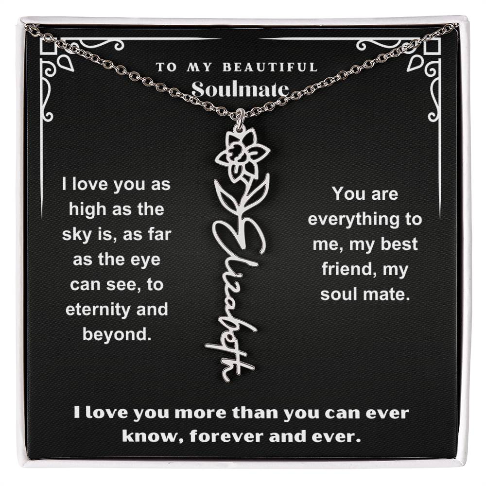 Personalized Gift Necklace - Birth Flower Name Necklace Black Card