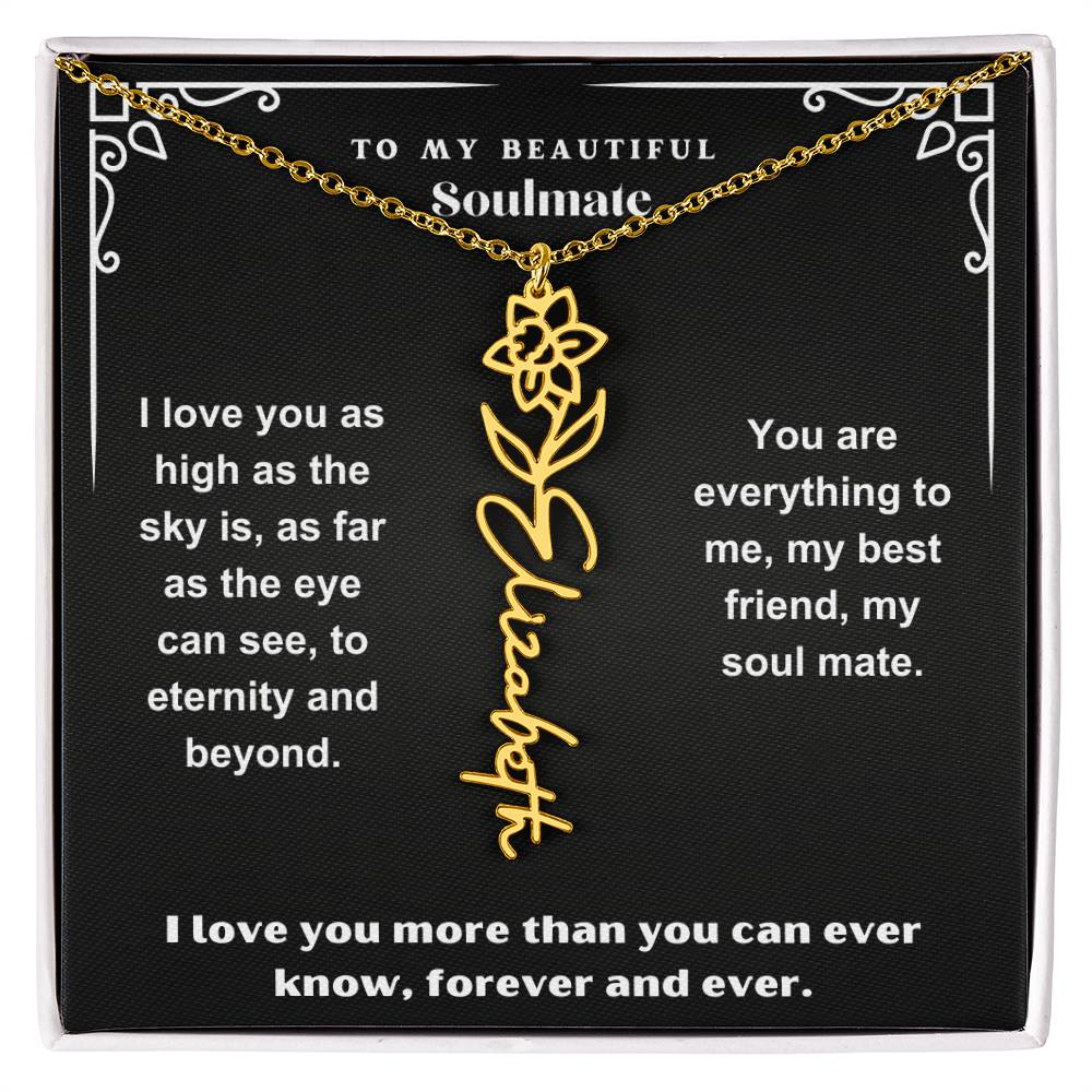 Personalized Gift Necklace - Birth Flower Name Necklace Black Card