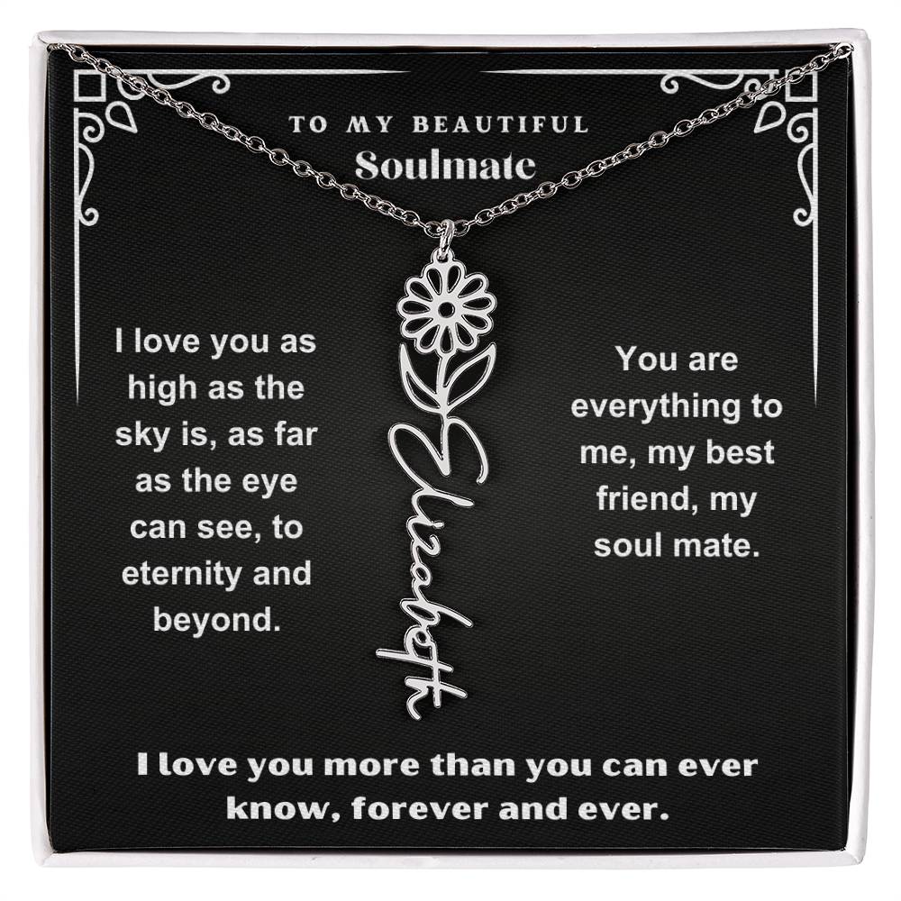 Personalized Gift Necklace - Birth Flower Name Necklace Black Card