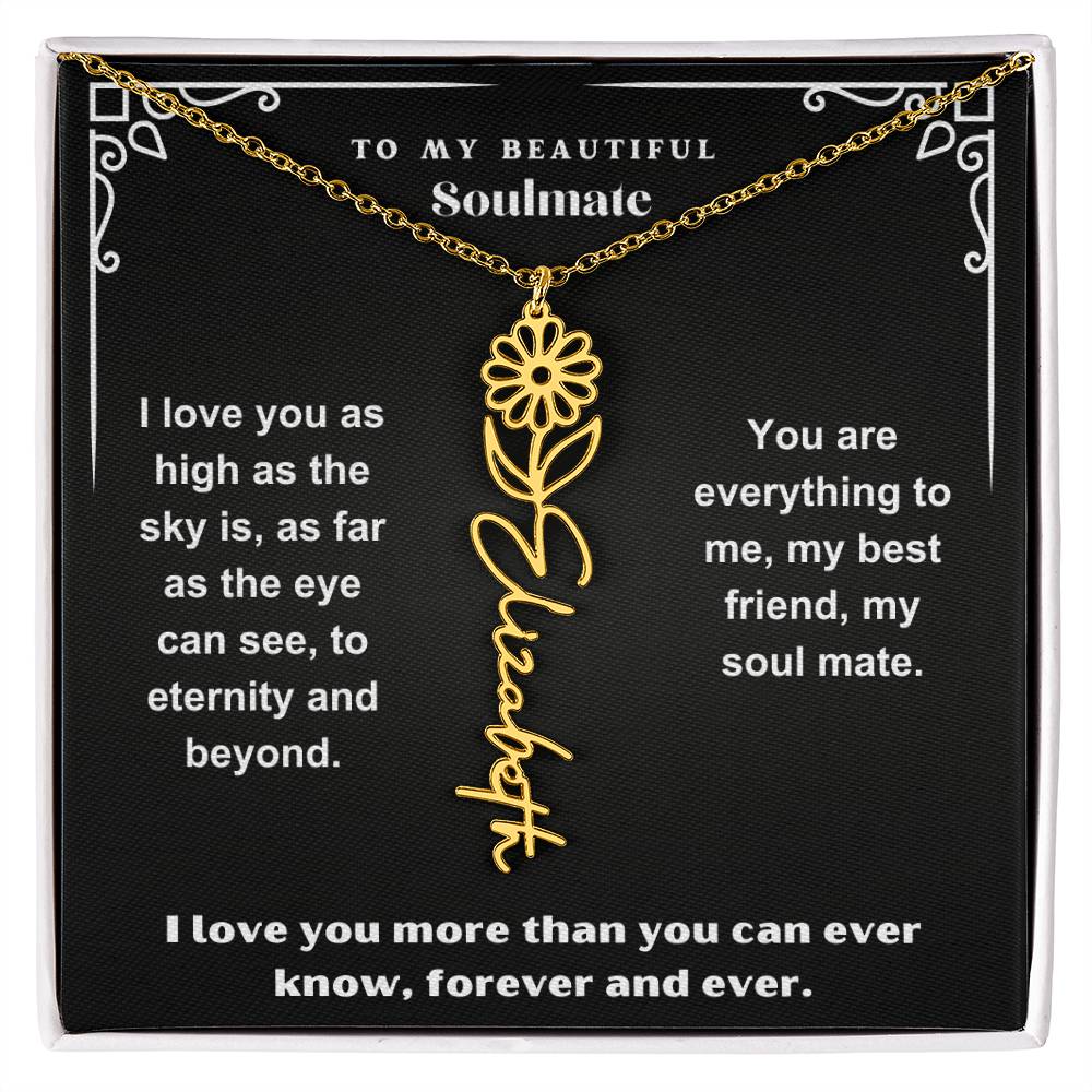 Personalized Gift Necklace - Birth Flower Name Necklace Black Card